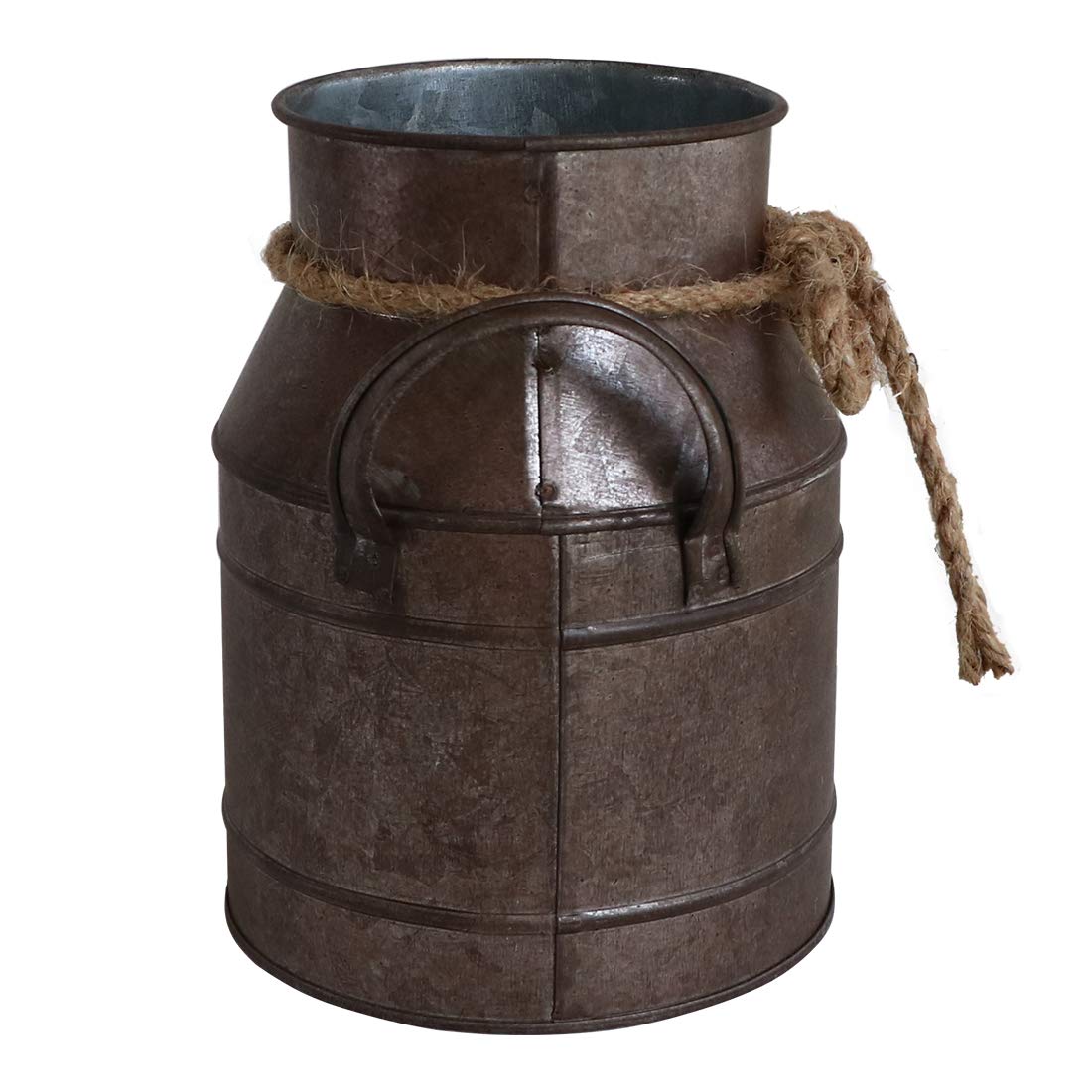 HyFanStr Shabby Chic Metal Flower Vase Rust Painted Decor Milk Can Bucket Country Primitive Jug Farmhouse Decoration Small