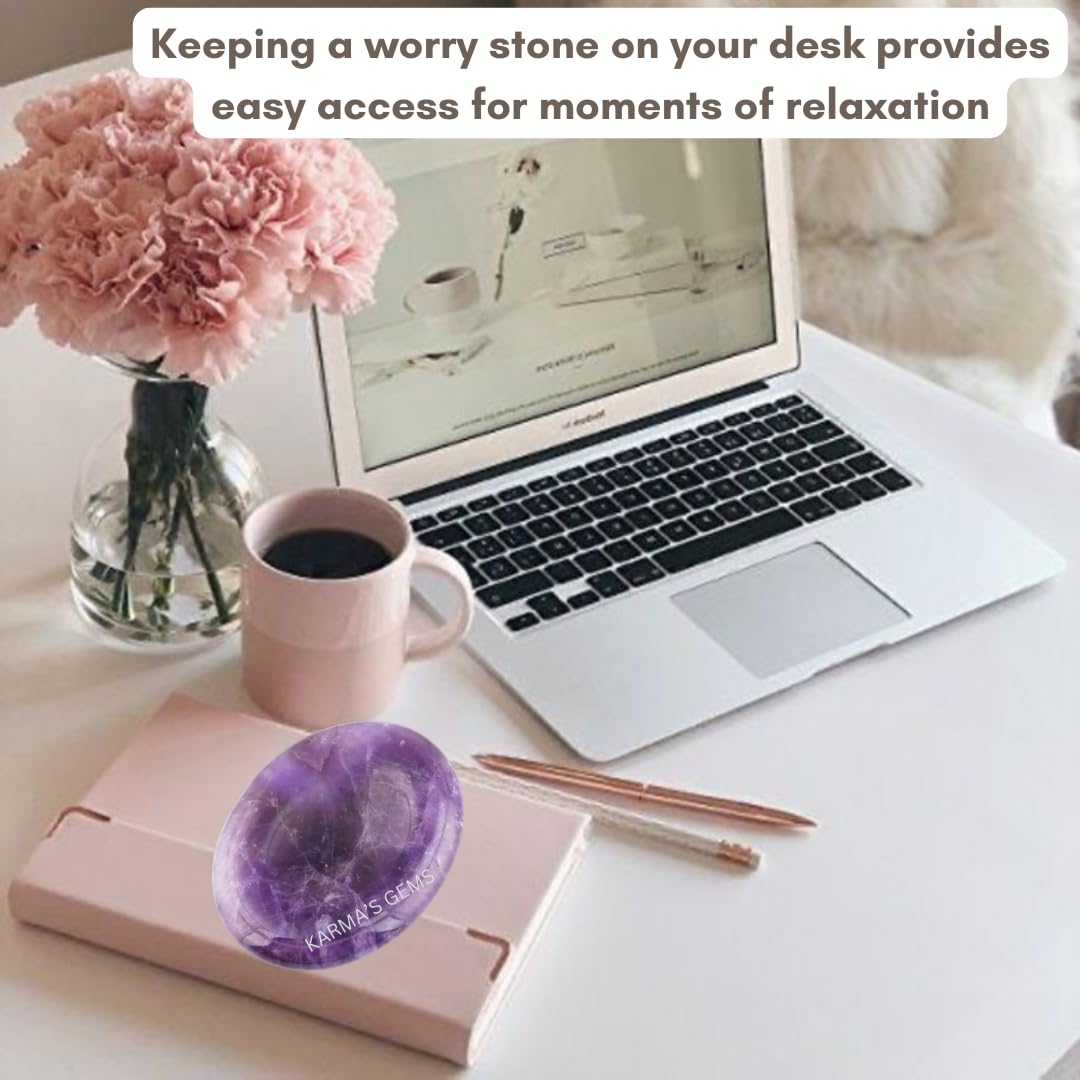 Amethyst - Rubbing Natural Thumb Worry Stone - Hold in Your Hand for Relaxation or Anxiety Relief - Enhance Meditation, Aid in Healing the Mind, Body and Spirit