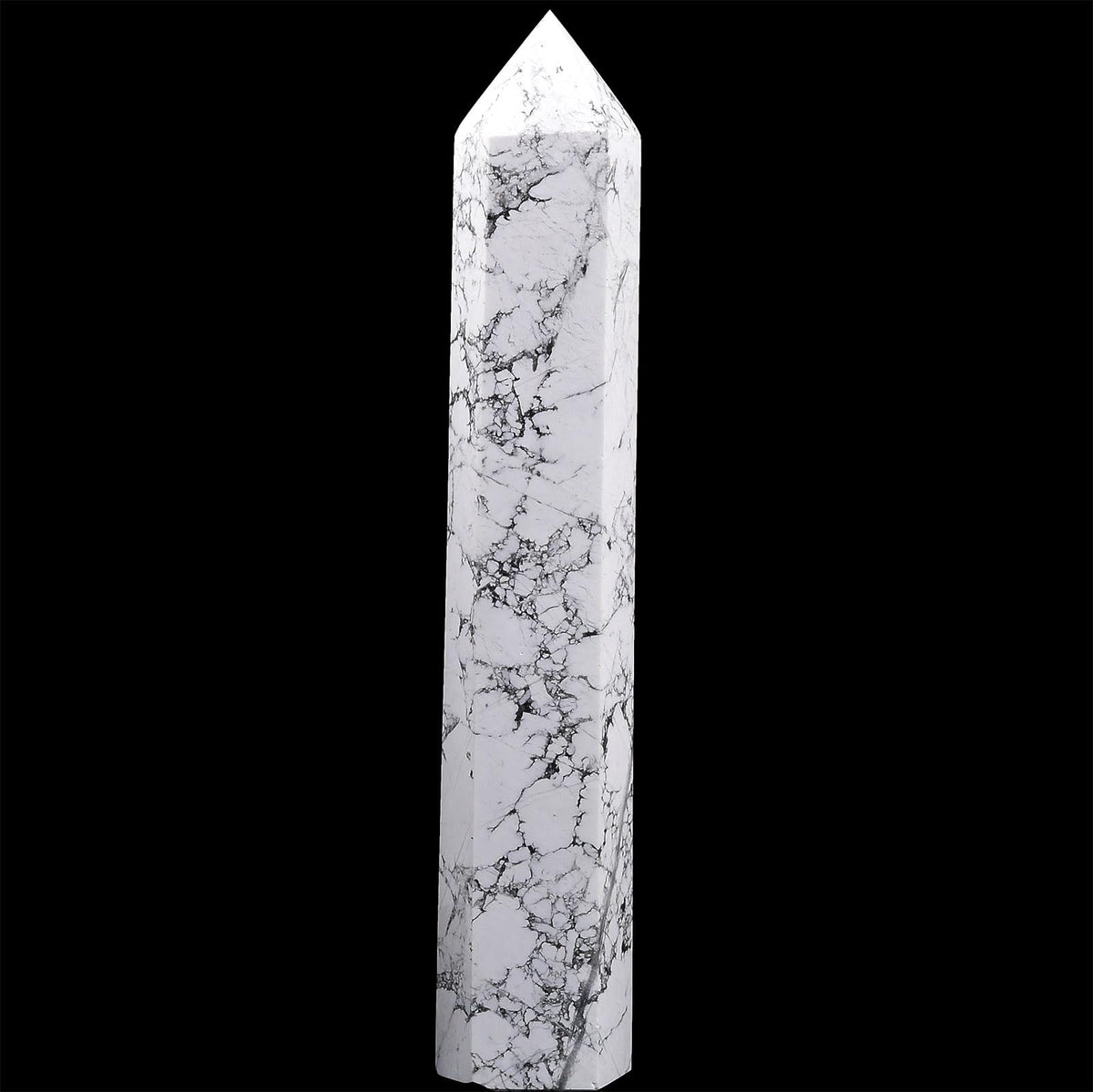 AMOYSTONE Large Healing Crystal Obelisk Tower White Howlite Point Wand Crystal Decor Reiki Gifts for Bignners 2.2-2.6 LBS
