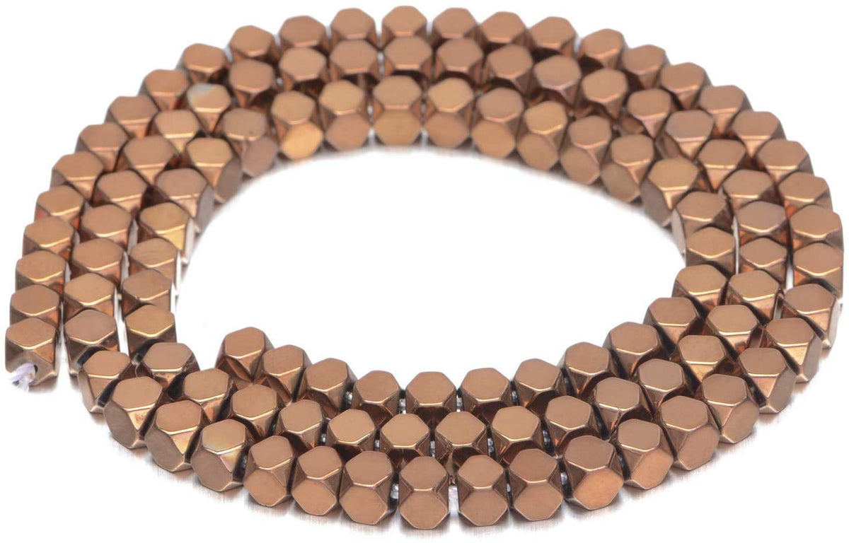 AD Beads Natural Hematite Gemstone Faceted Square Cube Loose Beads 16" (6x6mm, Metallic Copper)