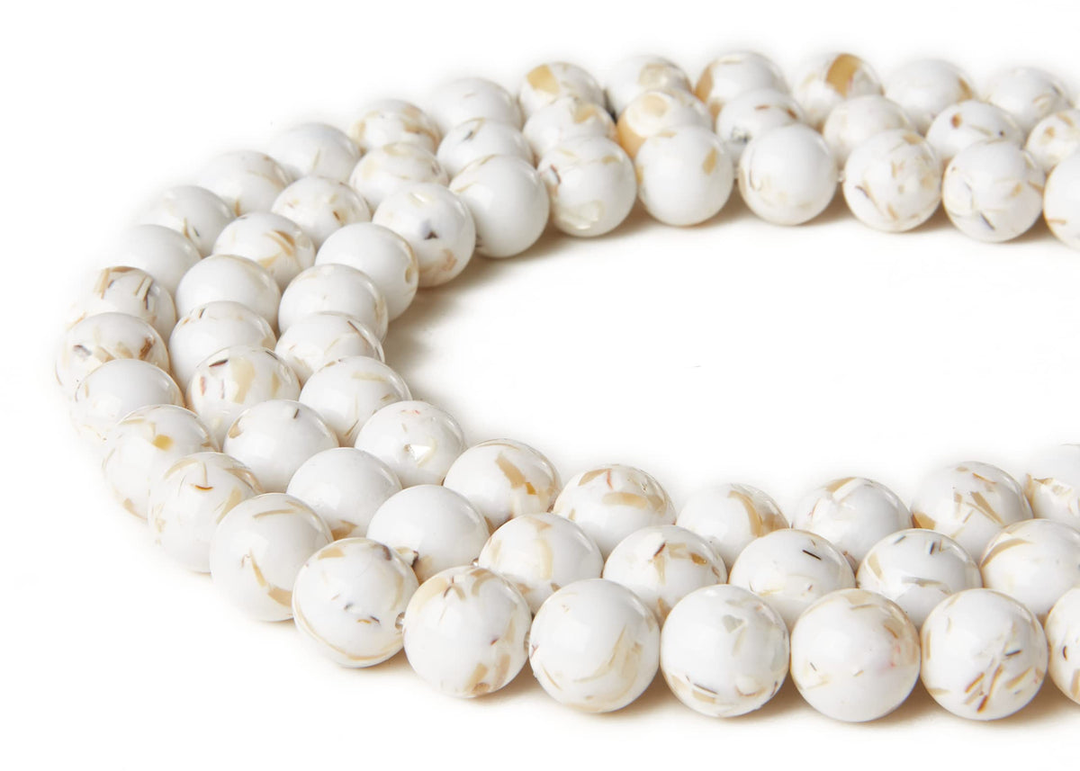 100pcs 8mm White Shell Turquoise Beads Natural Gemstone Beads Round Loose Beads for Jewelry Making