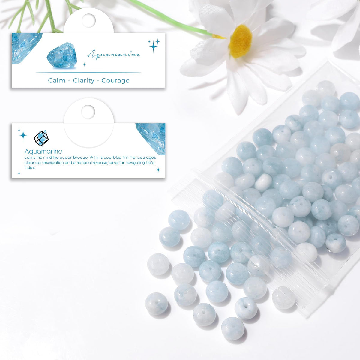 Raicegs 100pcs 5×8mm Rondelle Aquamarine Beads Natural Gemstone Beads Abacus Disk Stone Loose Beads for Jewelry Making DIY Bracelets Necklace