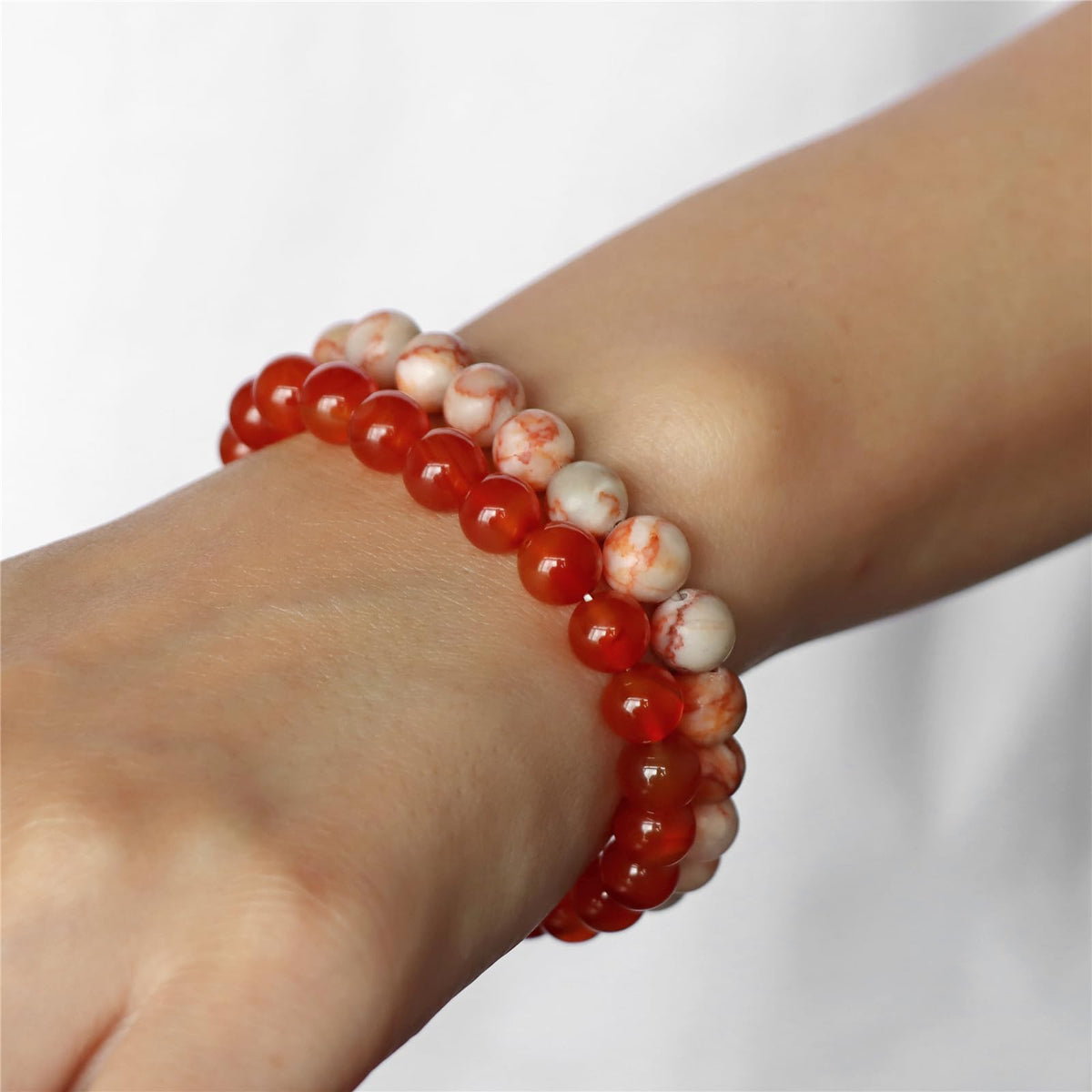 Risyfjew 3 PCS Healing Crystal Bracelet Women 8mm Natural Stone Beaded Stretch Bracelet Red Agate Net Jasper Jewelry Gifts