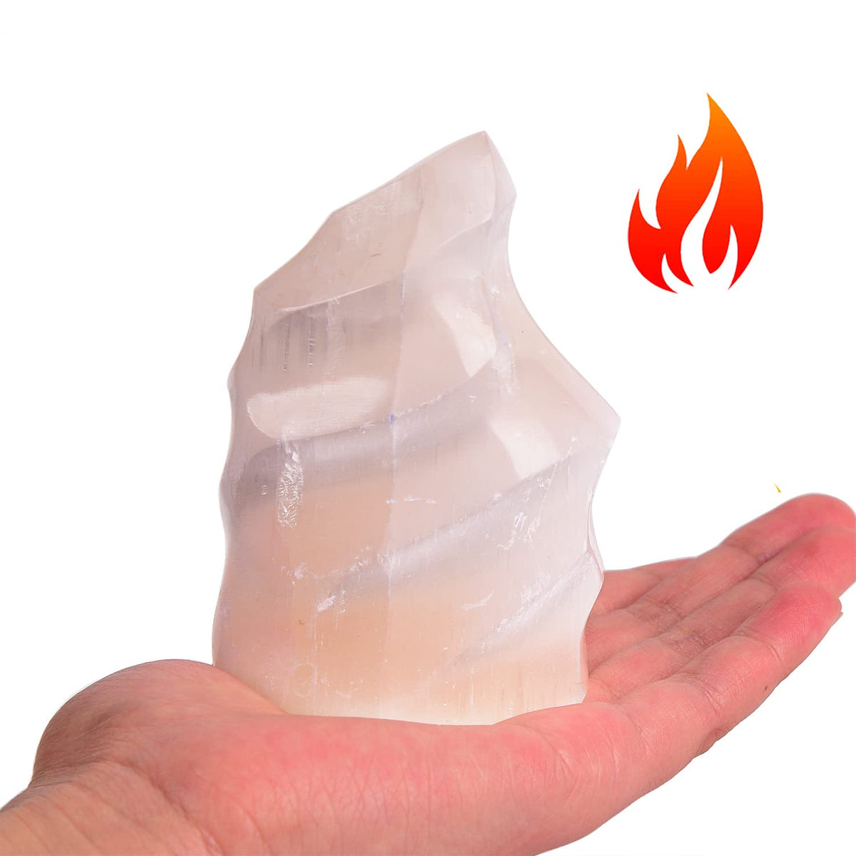AMOYSTONE Selenite Crystal Tower Flame Shaped Stone Large Healing Crystal Meditation Home Decor 4"