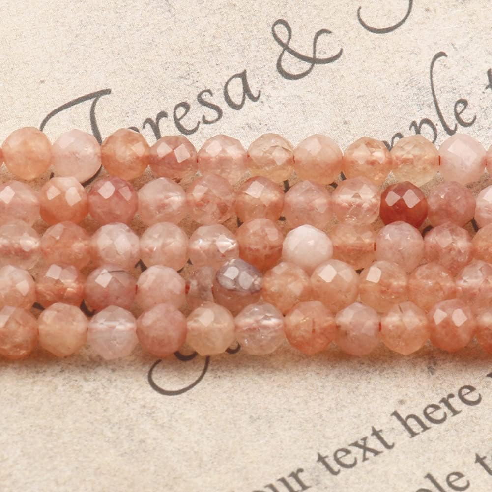 Song Xi 180pcs 2mm Natural Sunstone Gemstone Beads Faceted Round Loose Stone Beads for Jewelry Making (1 Strand)