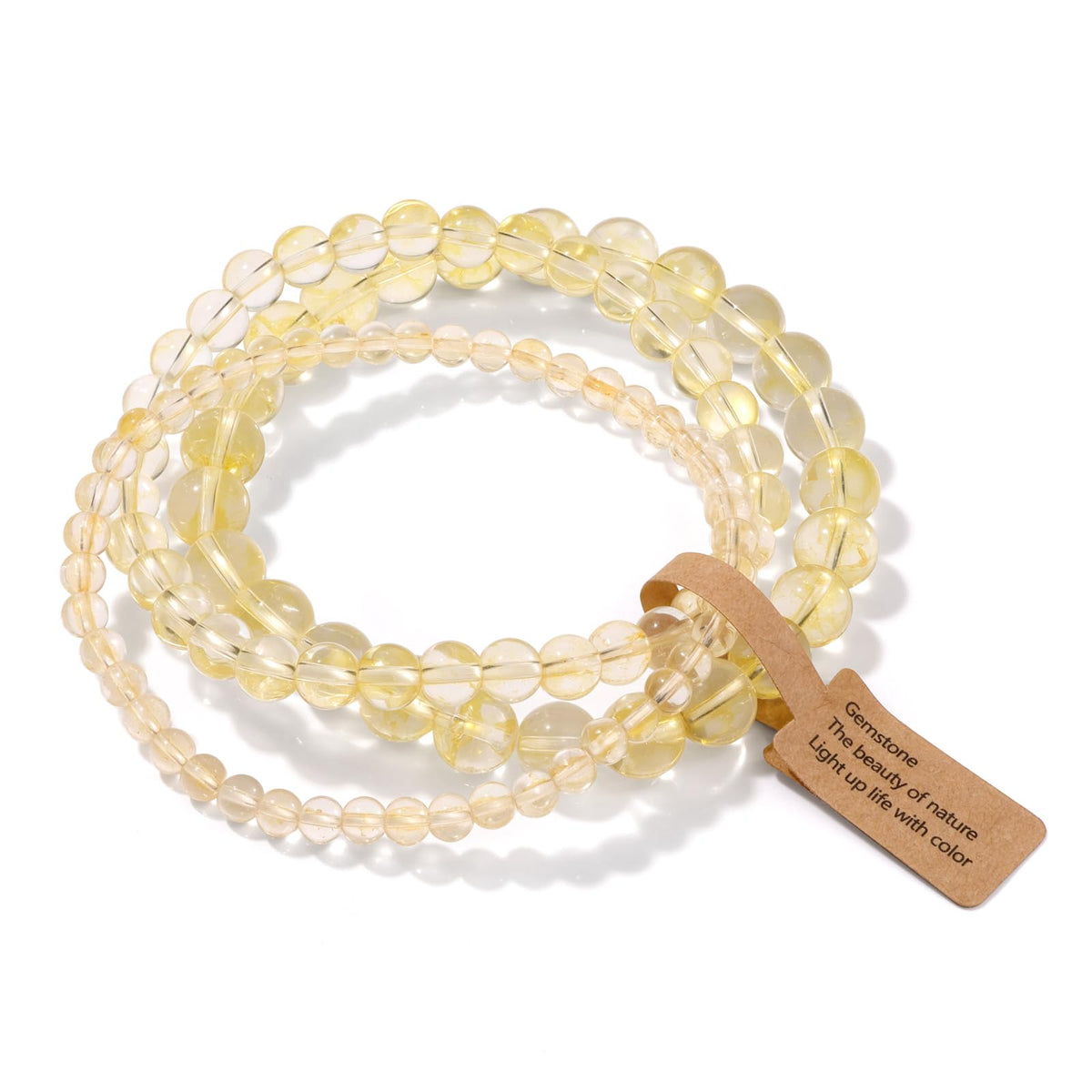 Risyfjew 3 PCS Natural Stone Citrine Beaded Bracelet 4mm 6mm 8mm Healing Crystal Stretch Bracelets Women Citrine Crystal Gifts for Women