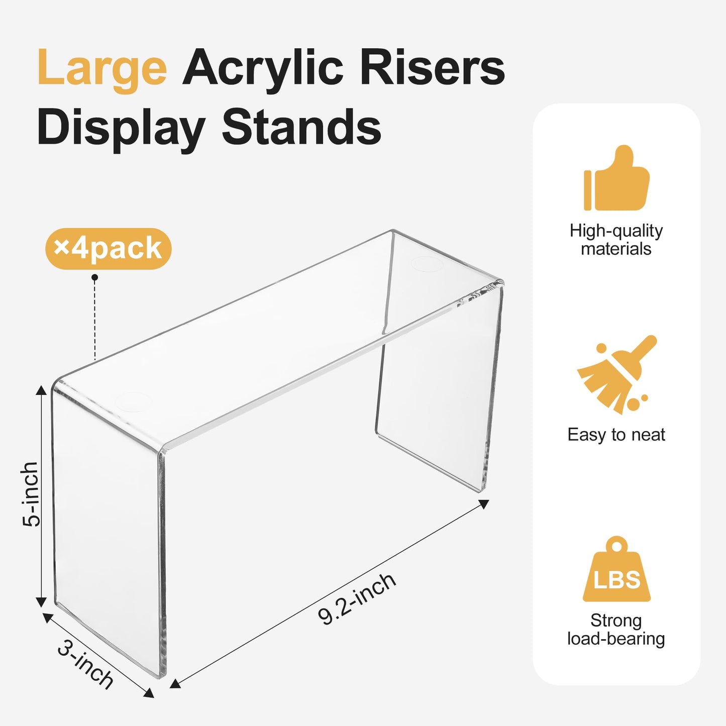Aminigram 4 Pack Acrylic Risers Display Stands, Display Stands for Collectibles, Clear Acrylic Shelf for Show Decor Display, Toys, Cupcake (9.2 x 3 x 5 inches)