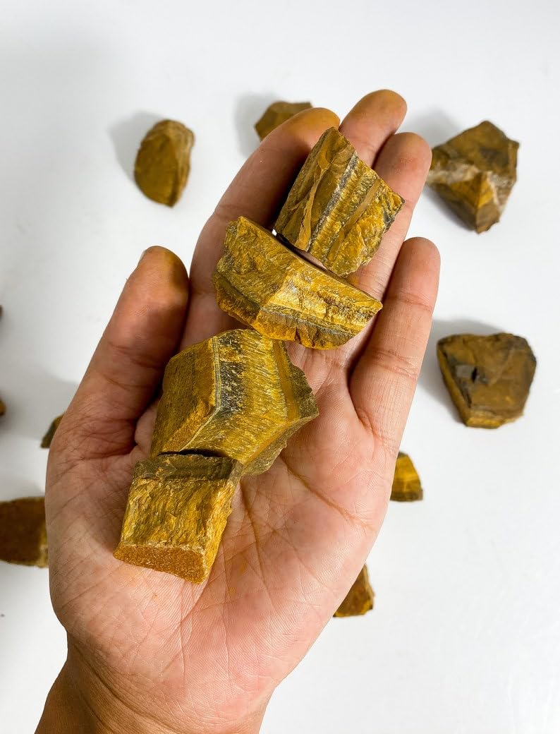 Tiger’s Eye Raw Crystals - 1.25-2.0" Large Natural Healing Stones, Rough Crystal for Tumbling, Cabbing, Fountain Rocks, Decoration, Polishing, Wire Wrapping, Wicca & Reiki