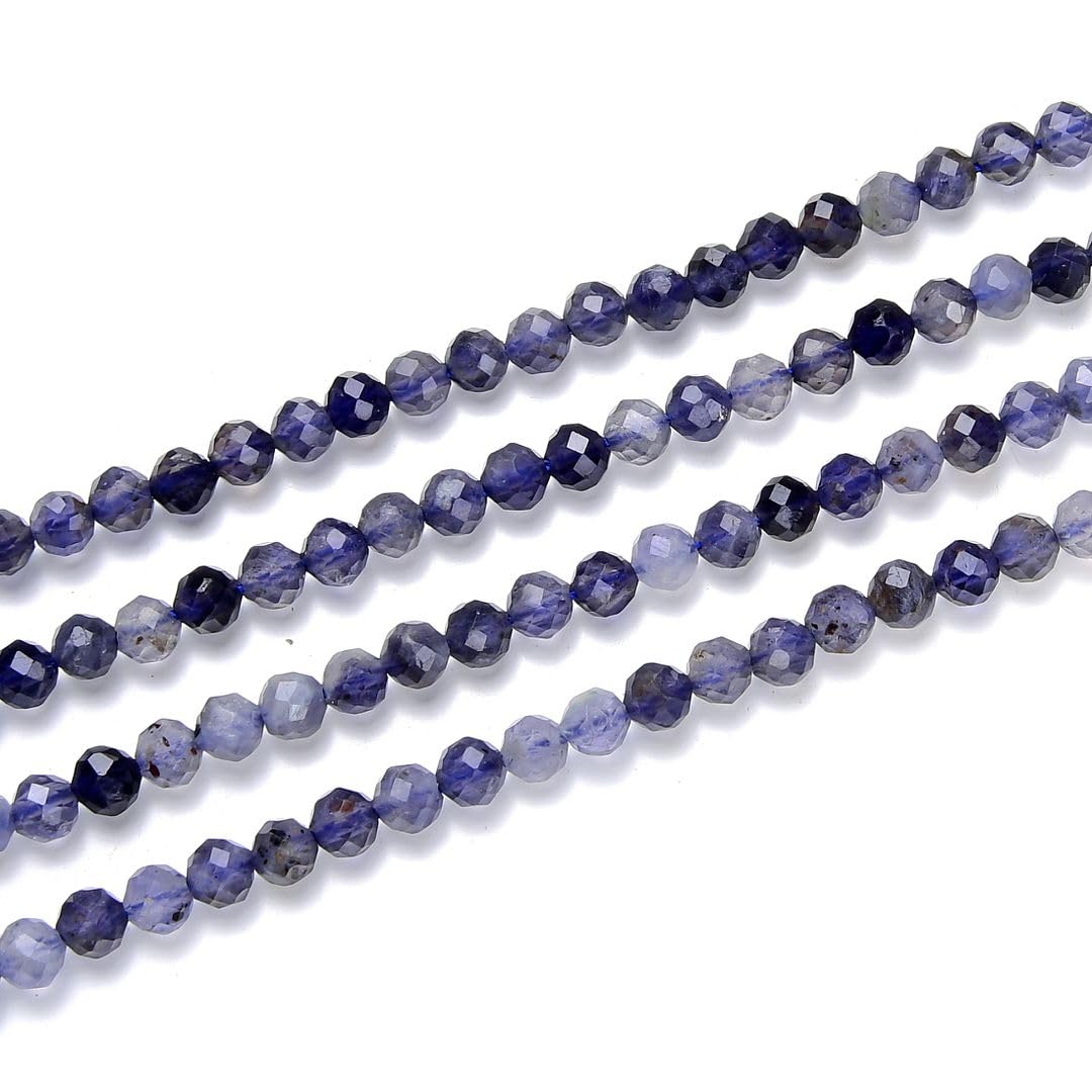 Adabele 30 Inch Natural Iolite Dichroite Healing Gemstone 3mm (0.12 Inch) Tiny Small Faceted Round Loose Beads Stone Spacer (220-240pcs Total) for Craft Jewelry Making GK3-20