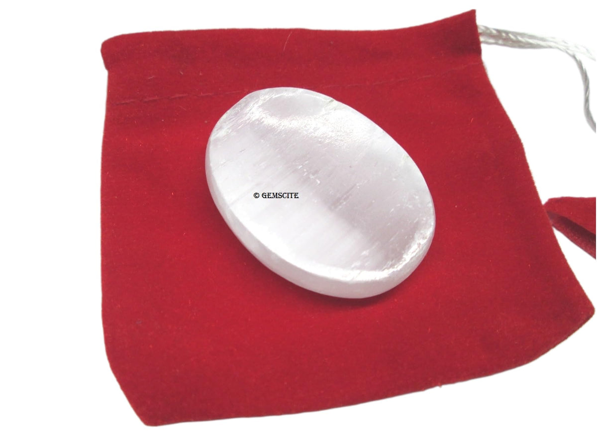 GEMSCITE Selenite Thumb Worry Stones Metaphysical Gemstone Crystal Healing Reiki Men Women Gift FENG Shui Positive Energy Love Wellness Palm Stones Wicca Powerful