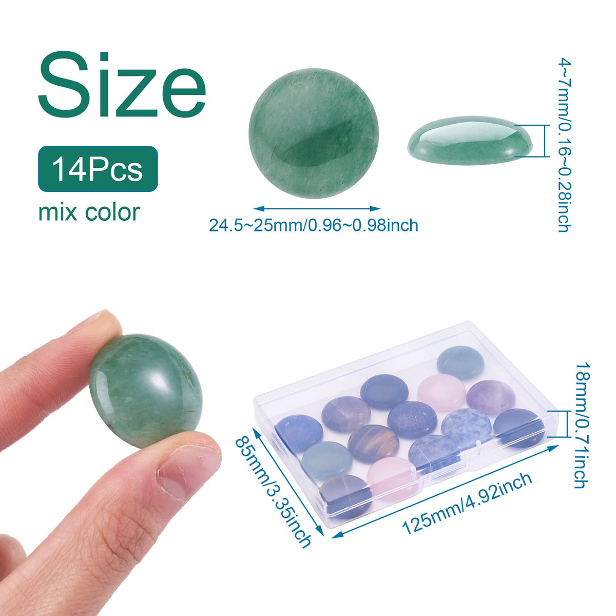 Fashewelry 14pcs Natural Gemstone Cabochons 25mm Mixed Flat Back Crystal Stone Cab Covers Dome Chakra Healing Stone Beads for Earring Pendant Bookmark Cabochon Setting Jewelry Making Supplies