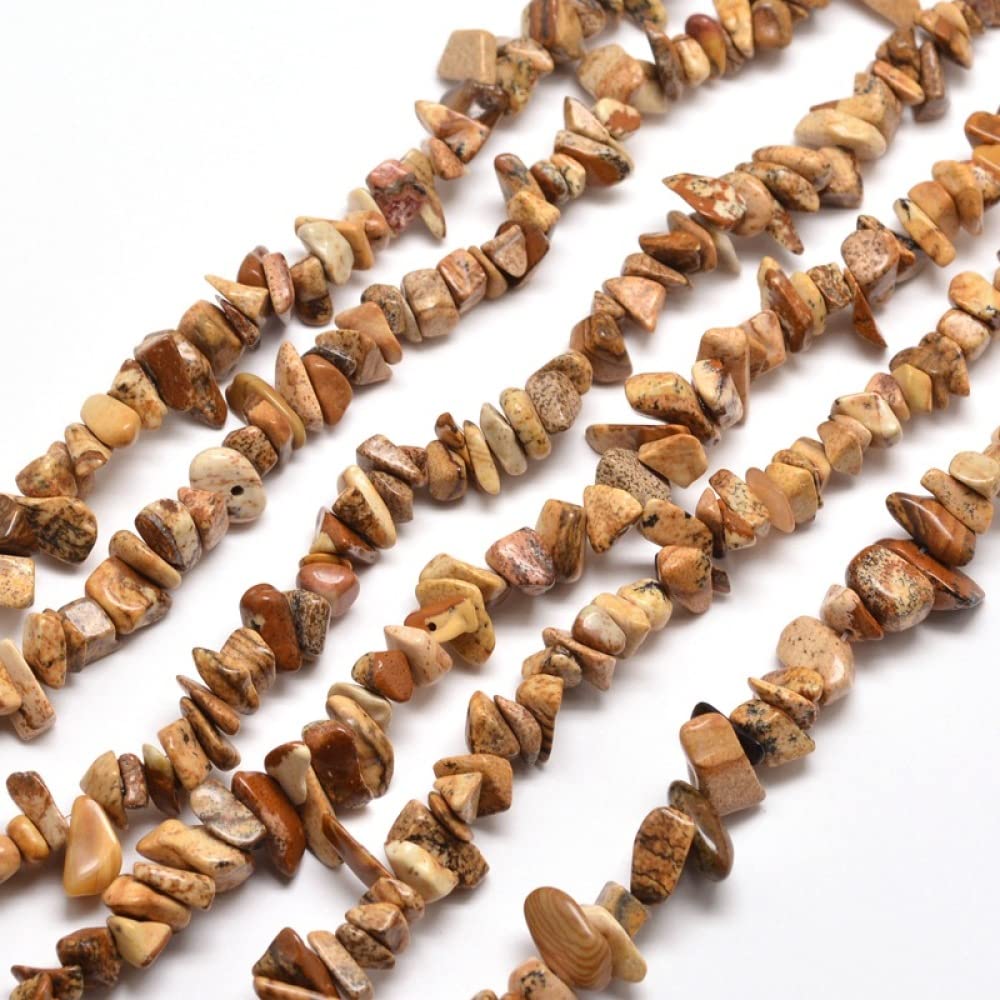 HAAMIIQII 5-8mm Natural Picture Jasper Chips Beads Irregular Chip Stones Loose Gemstone Energy Healing Beads for Jewelry Making Strand 30 Inch