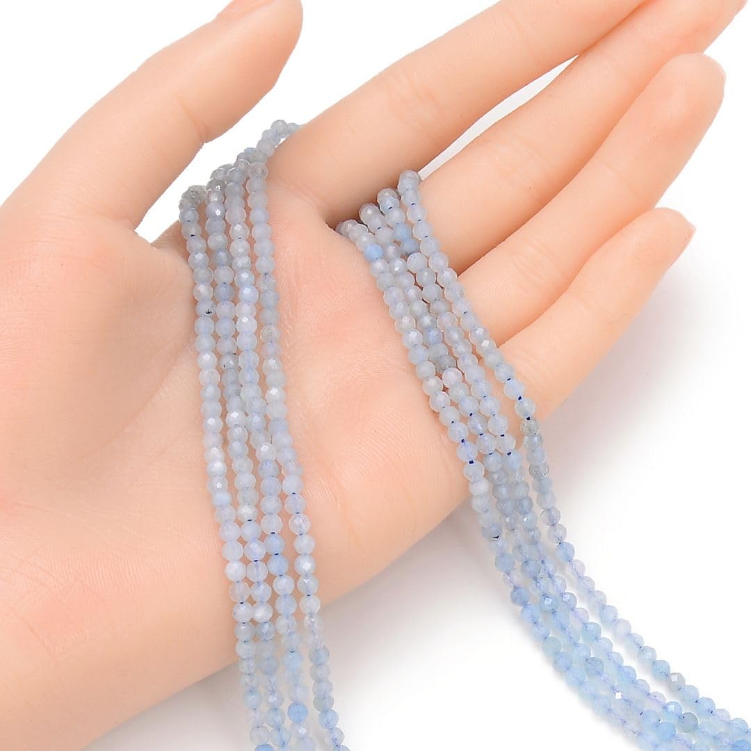 Adabele 30 Inch Natural Blue Aquamarine Healing Gemstone 3mm (0.12 Inch) Tiny Small Faceted Round Loose Beads Stone Spacer (220-240pcs Total) for Craft Jewelry Making GK3-8