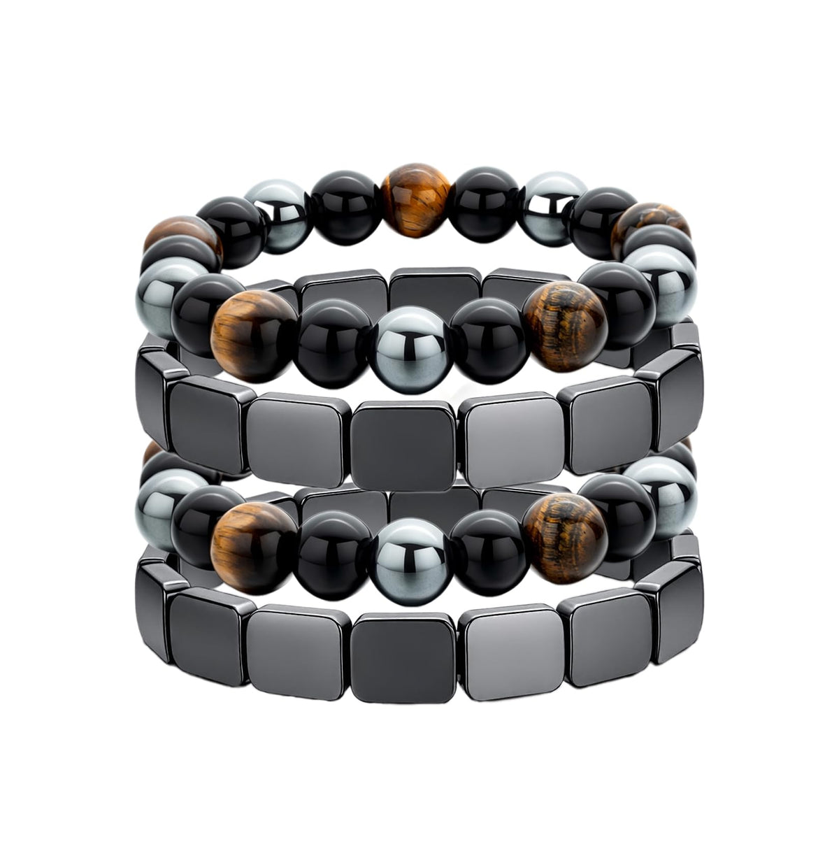 MIFYNN 4PS Hematite Bracelet for Men Natural Hematite Stone Stretch Beaded Bracelet Reclaim Your Confidence Male Energy Inspirational Jewelry Gifts