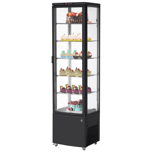 10.5 Cu.Ft Refrigerated Display Case, Floor-Standing Display Refrigerator with LED Light and Adjustable Shelves, Commercial Display Fridge with Casters for Cakes, Coffee, Bakery, Supermarkets, Store