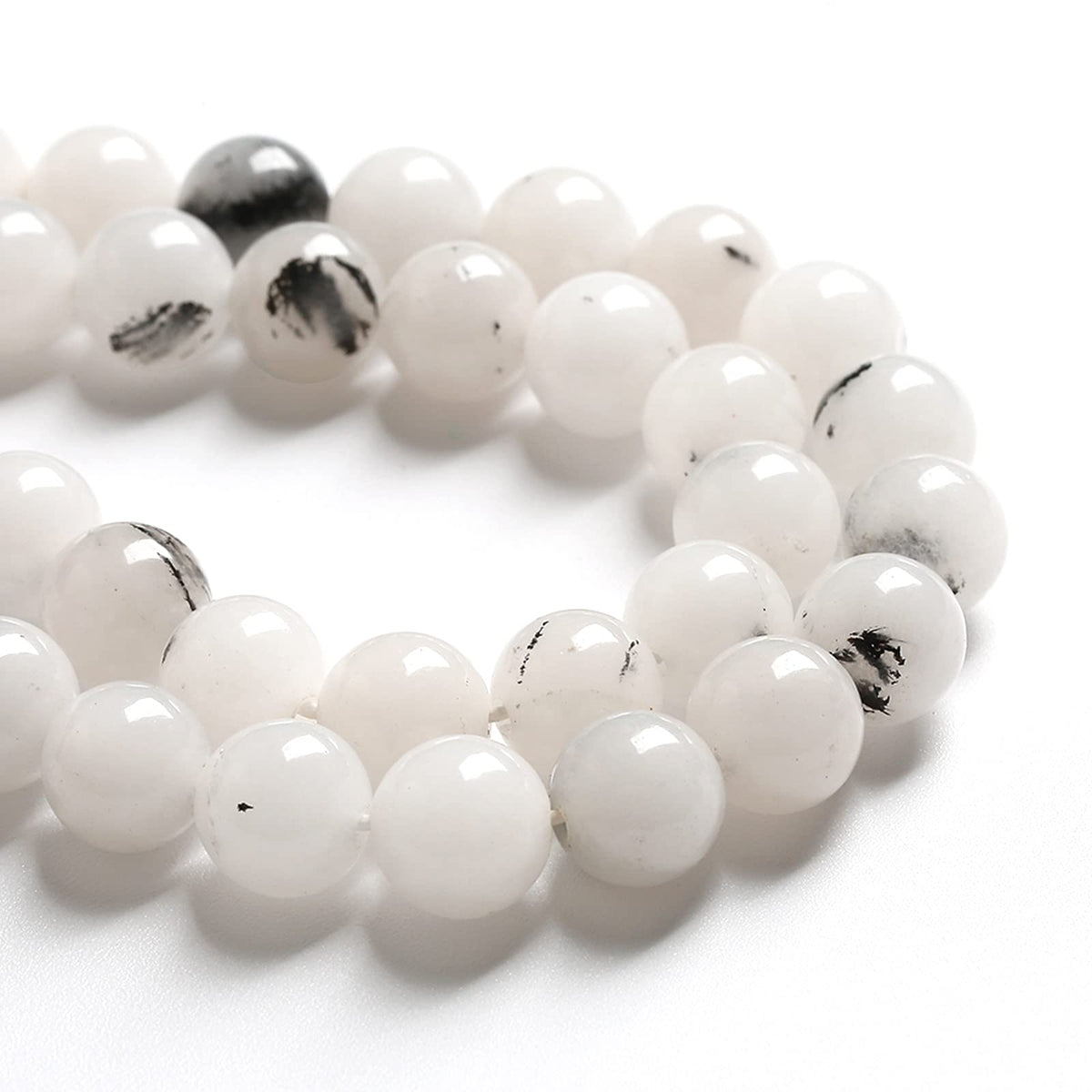 8MM 46PCS Natural Stone Ink Spots Jade Loose Beads for Jewelry Making DIY Bracelet Necklace