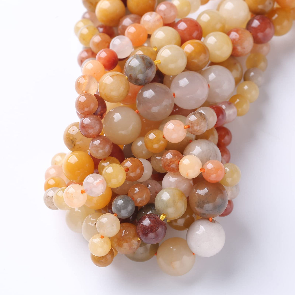 36PCS 10MM Natural Golden Thread Jade Beads Energy Stone Healing Power Loose Beads for Jewelry Making DIY Bracelet Necklace Earrings 15" (Golden Thread Jade, 10mm)