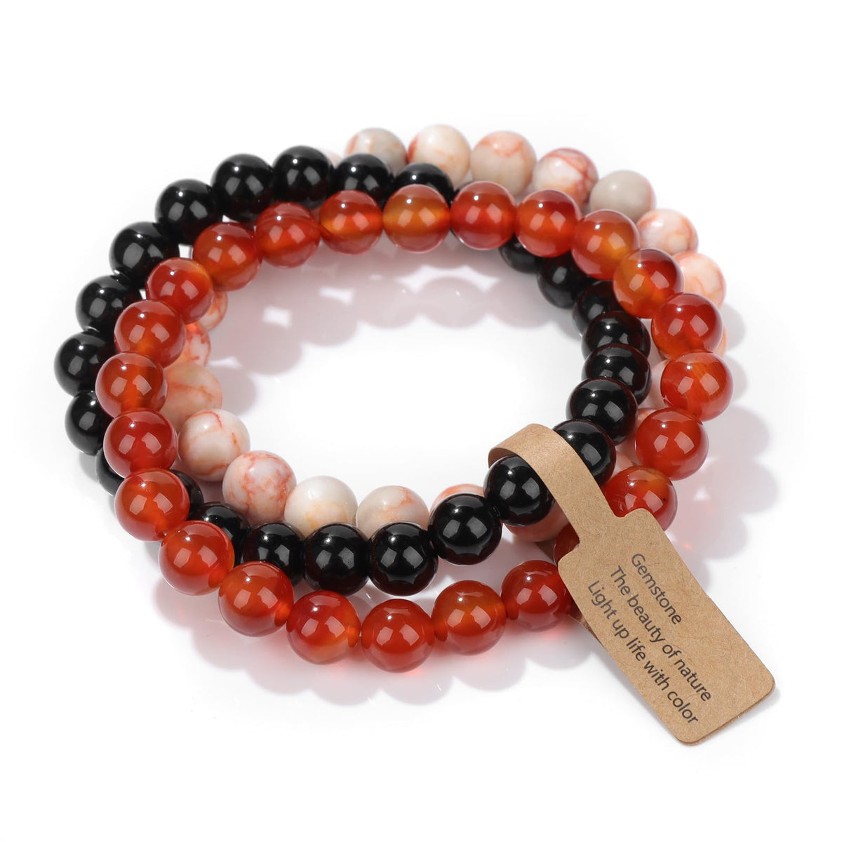 Risyfjew 3 PCS Healing Crystal Bracelet Women 8mm Natural Stone Beaded Stretch Bracelet Red Agate Net Jasper Jewelry Gifts