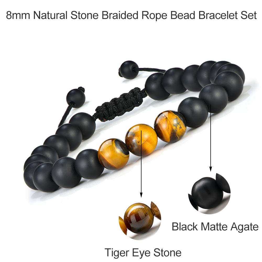 M MOOHAM Bracelets for Men Gifts - Beaded Lava Rock Stone Tiger Eye Bracelet for Men Who Want Nothing Unique Gifts for Teen Boys