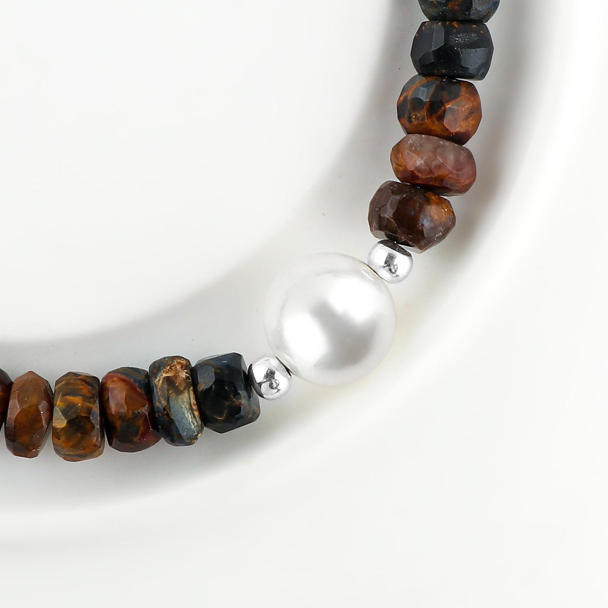 CRYSTALINES Natural Pietersite Gemstones Beads Bolo Bracelets with Pearl, Handmade, Birthstone, Beaded Bracelet, Real Crystals Jewelry, Women Bracelet, Silver Plated Adjustable Chain 6+4inch, A Grade