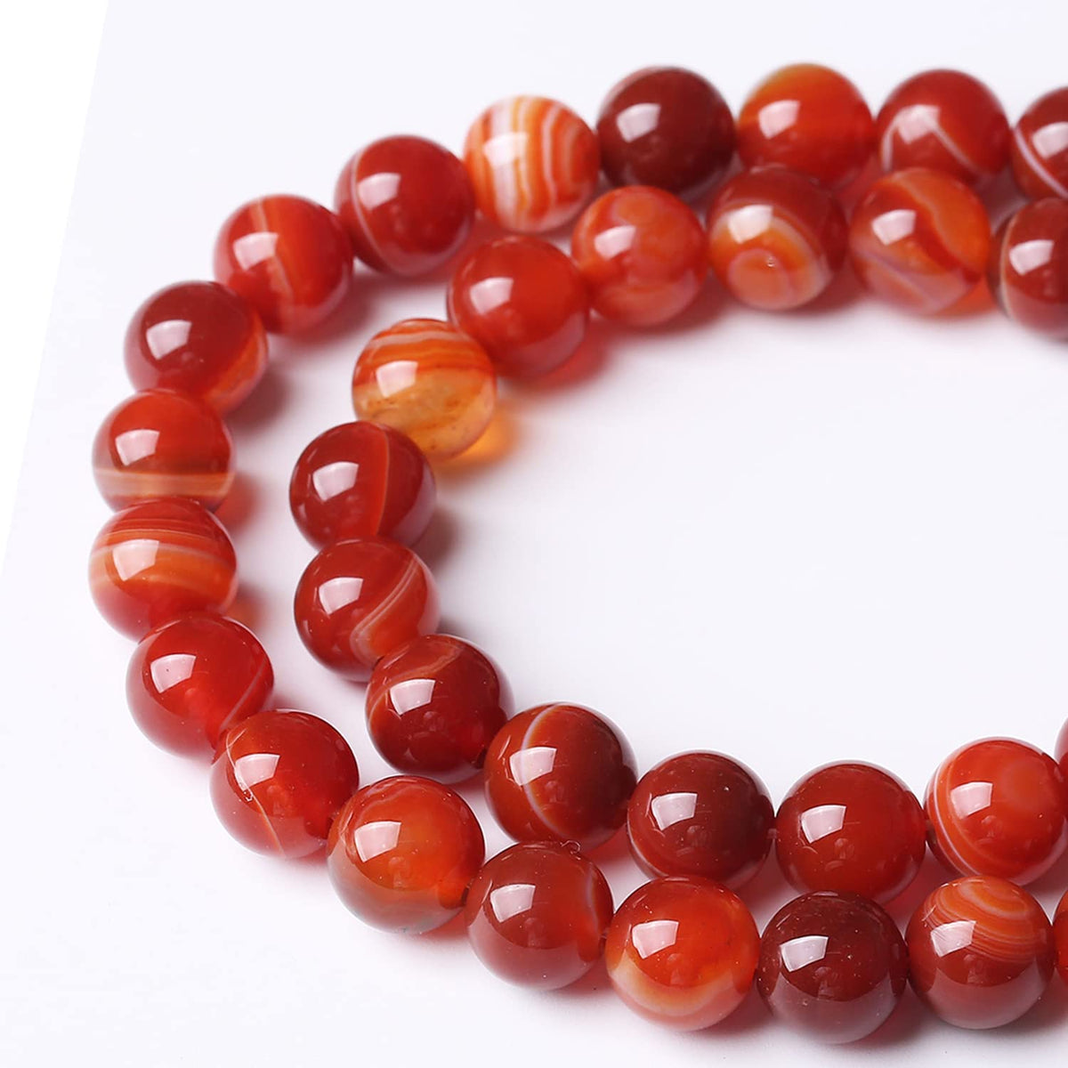 35PCS 10MM Natural Red Carnelian Stripe Agate Stone Beads Energy Healing Beads for DIY Jewelry Bracelet Necklace Making for Jewelry Making15Inch