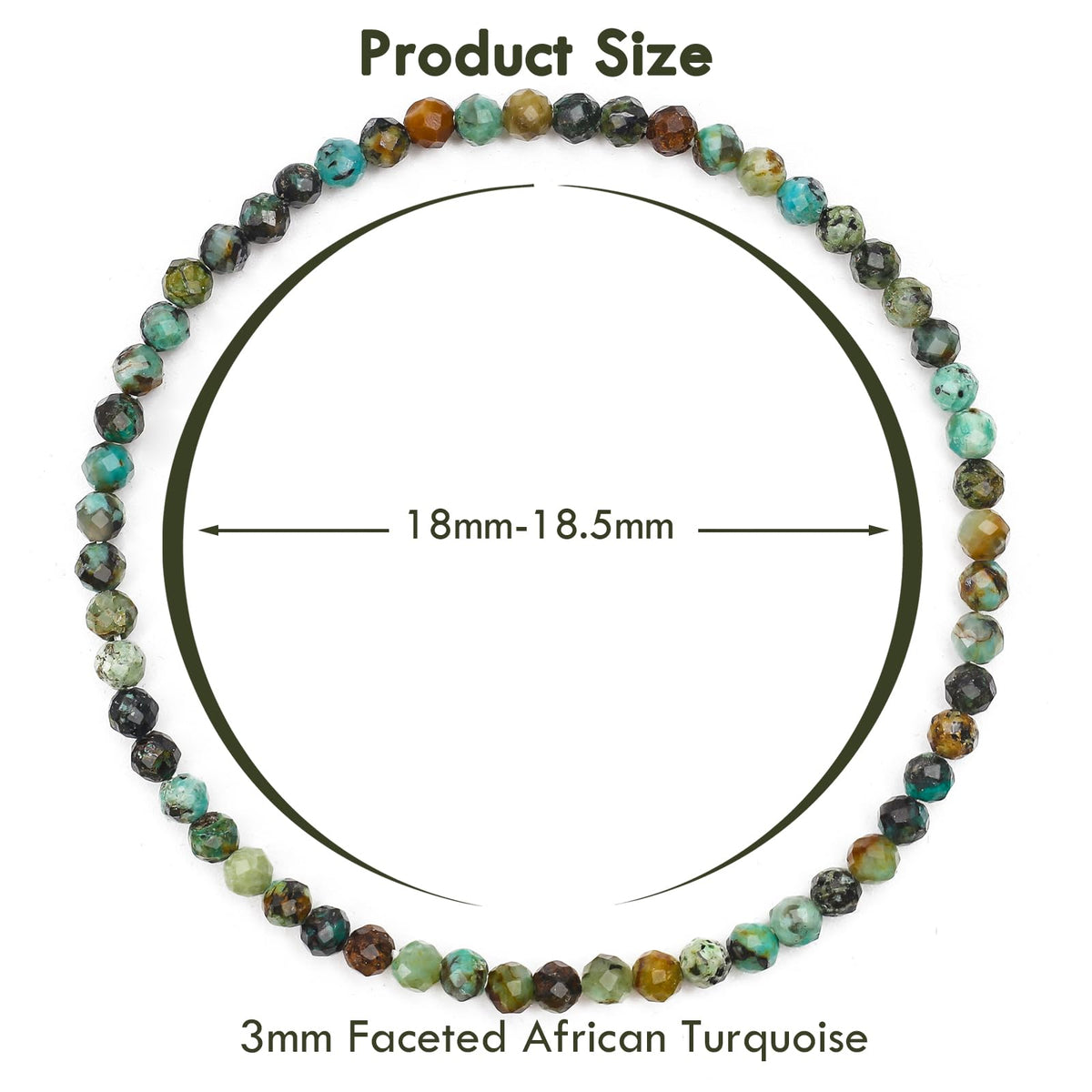 BONNY BOXX Natural Genuine Gemstone Faceted Round Beads Bracelets, 3mm Adjustable Stretchy Tiny Faceted African Turquoise Bracelet, Healing Crystal Reiki Chakra Dainty Jewelry Fashion Gifts