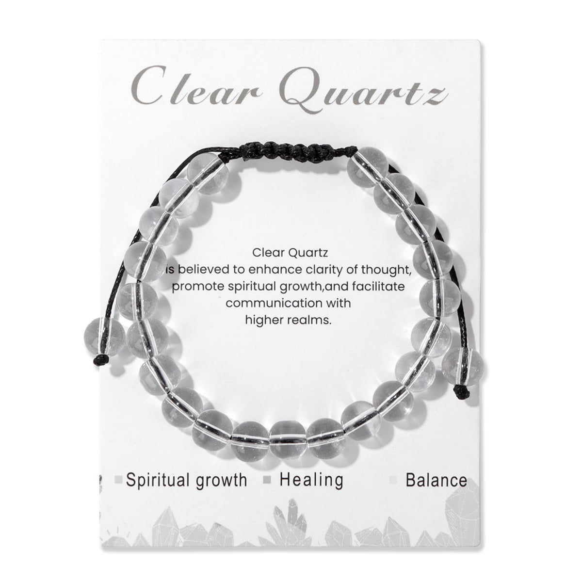 Lit Wall Clear Quartz Bracelet for Women 8mm Handmade Adjustable Natural Stone Healing Crystal Bracelet, Strand, Toggle Clasp, White, Clear Quartz, April/December Birthstone