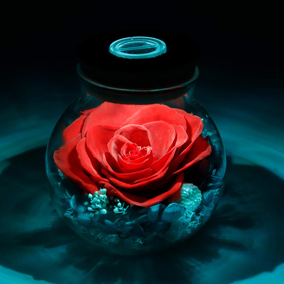 roliys Preserved Real Roses with Colorful Mood Light Wishing Bottle, Eternal Rose，Never Withered Flowers, Table Decor,Christmas Anniversary Valentine's, Red 4.3inch, 1pcs