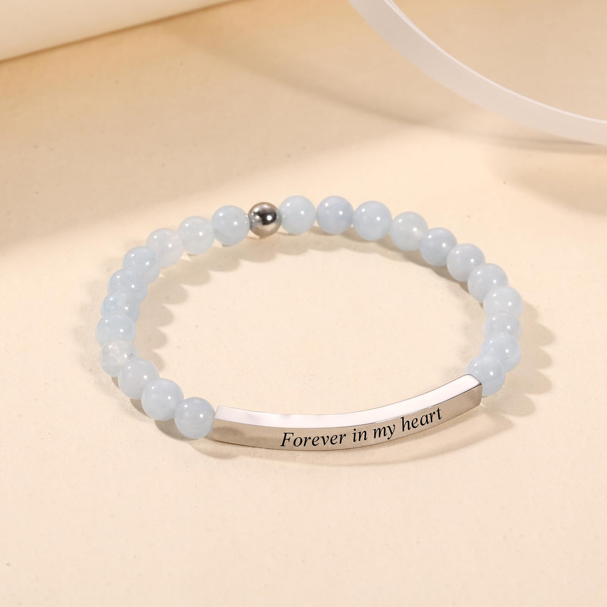 INBLUE Personalized Beaded Bracelets for Women with Engraved Name Natural Stone Stretch Inspirational Bracelet Personalized Jewelry Gift for Mom Wife Friends - Style 04