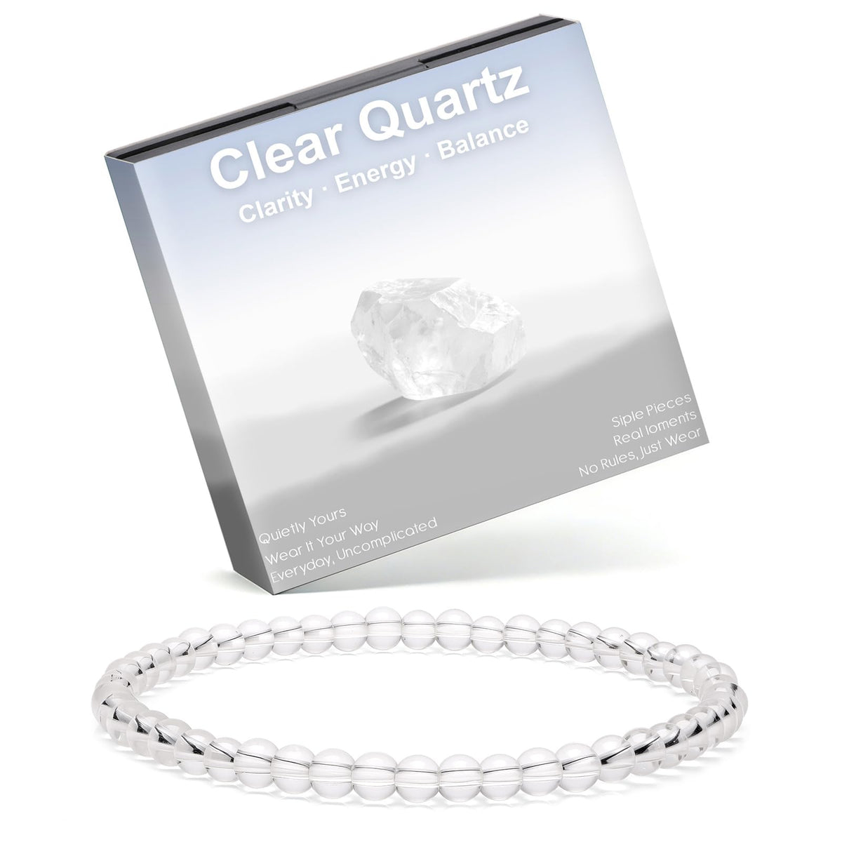 Risyfjew 4MM Handmade Clear Quartz Natural Gemstone Stretch Elastic Bracelet,PE Film Anti-oxidation Packaging Natural Stone Crystal Healing Power Energy Gifts for Adult