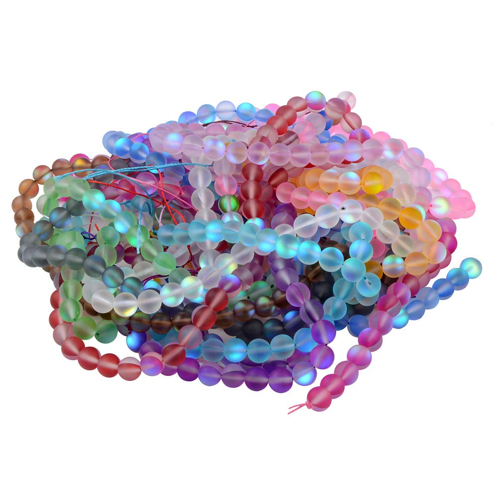Matte Aurora Crystal Glass Beads Gemstone 6MM Pink Frosted Glitter Shining Mermaid Round Loose Beads Frosted Moonstone for Jewelry Making