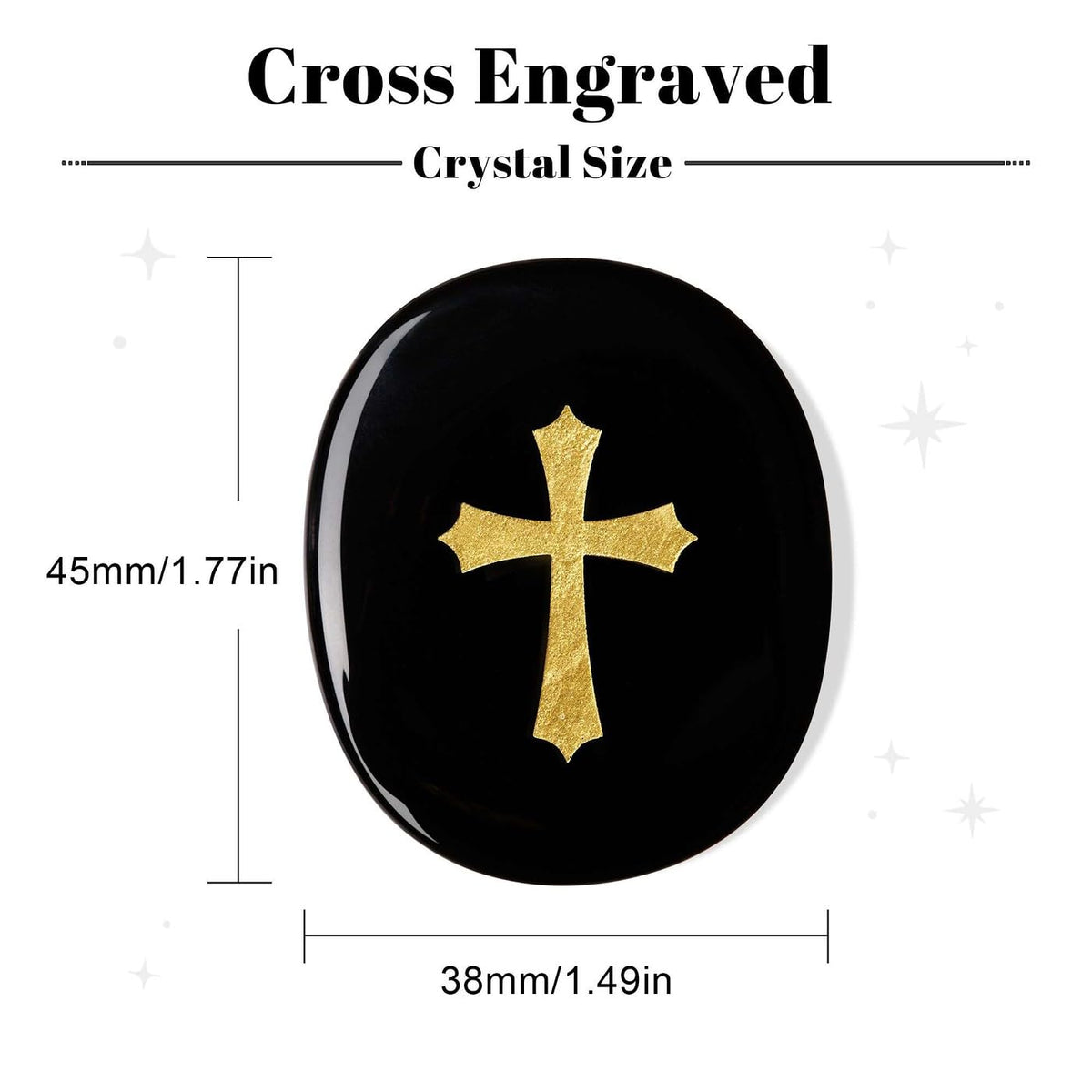 LAIDANLA Black Obsidian Cross Engraved Healing Crystal Worry Stones for Pray Faith Anxiety Relief Oval Palm Stone Polished Natural Crystal Gifts