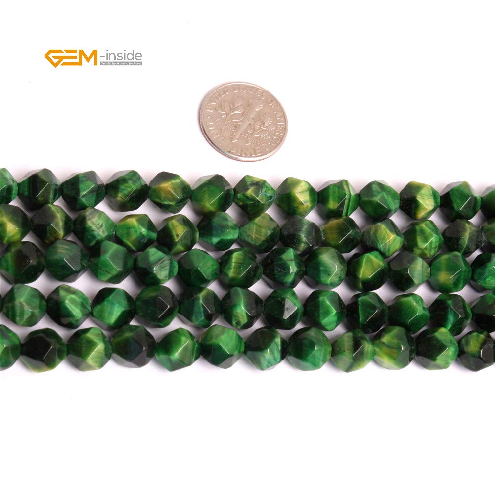 GEM-Inside 8mm Tiger Eyes Gemstone Loose Beads Faceted Dyed Green Cambay Crystal Energy Stone Power for Jewelry Making 15"