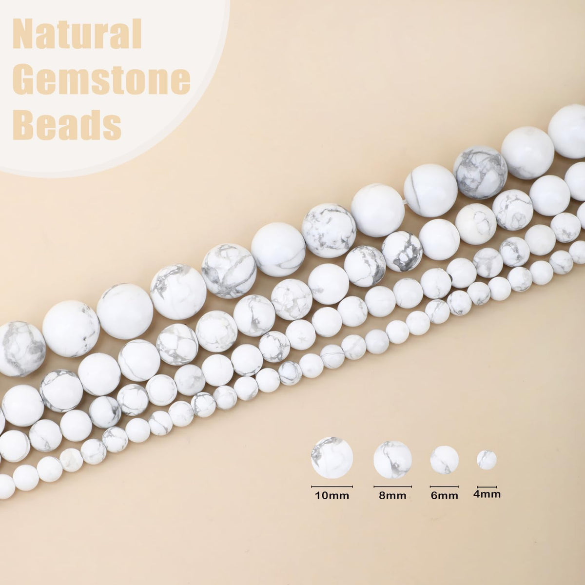 CMBYN Natural Stone Beads Round Genuine Real Stone Beading Strand Loose Gemstones DIY Smooth Bead for Bracelet Necklace Earrings Jewelry Making (Howlite, 4mm 90 Pieces)
