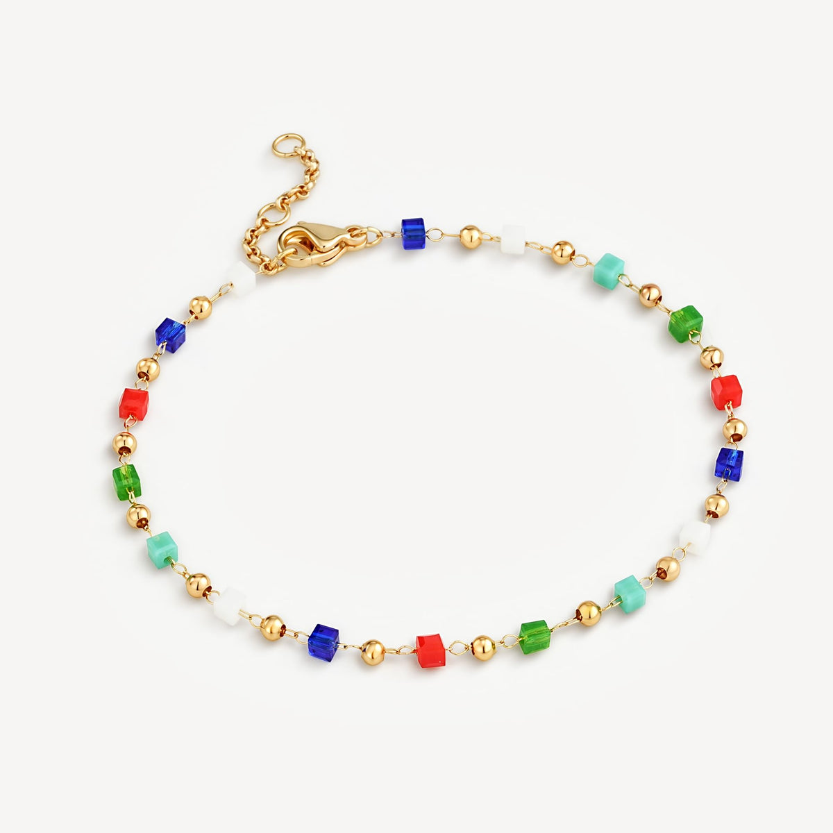 MEVECCO Gold Bracelet for Women 18K Gold Plated Colorful Square Crystal Stone Custom Handmade Mixed Beaded Charm Chain Bracelet Stack Jewelry Gifts