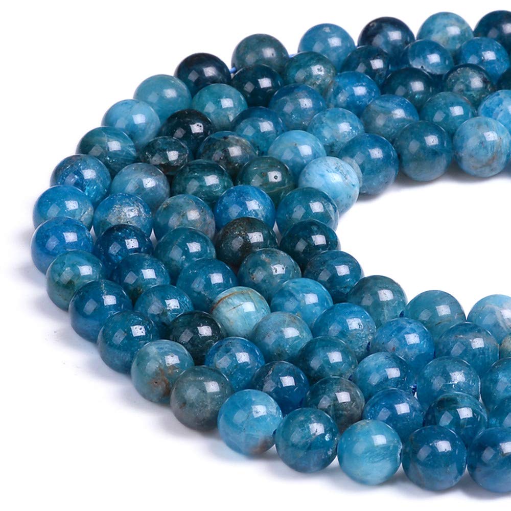 PLTbeads Natural Gemstone Loose Beads Smooth Round Approxi 15 inch DIY Bracelet Necklace for Jewelry Making (6mm, Blue Apatite)