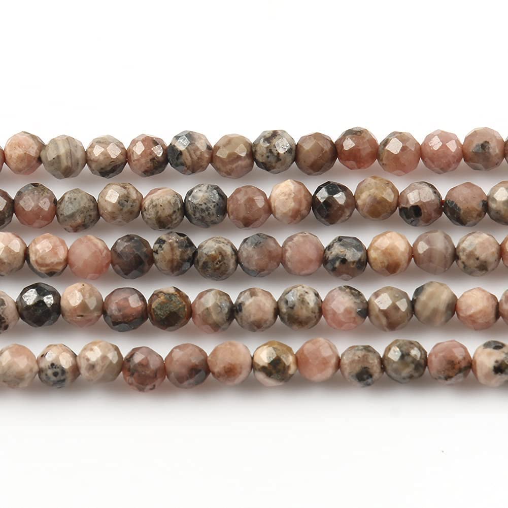 Song Xi 180pcs 2mm Natural Black Stripe Rhodochrosite Gemstone Beads Faceted Round Loose Stone Beads for Jewelry Making (1 Strand)