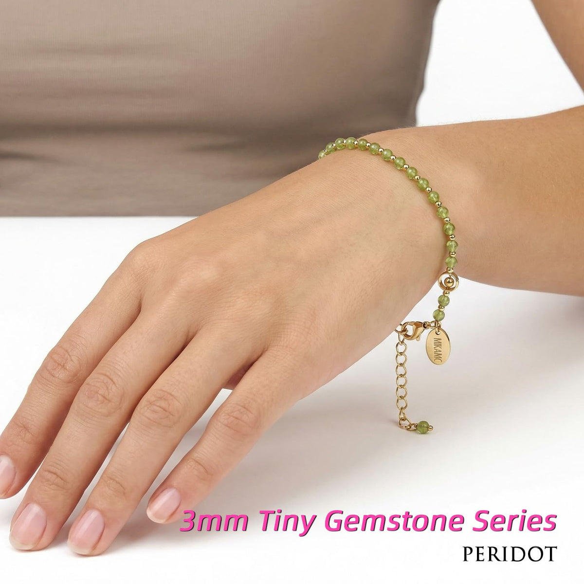 Morchic 3mm Green Peridot Quartz Natural Gemstone Beaded Bracelet for Women, Dainty Charm Jewelry, Adjustable 7.1-8.6", Ideal Birthday Holiday Gift