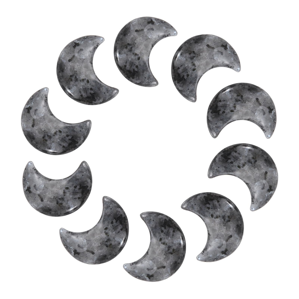 MECCANIXITY 10 Pcs Moon Crystal Worry Stone, 1.2 Inch Length Natural Labradorite Moon Gemstone Bulk, Carved Pocket Stones for Meditation Balancing Pendant Decor