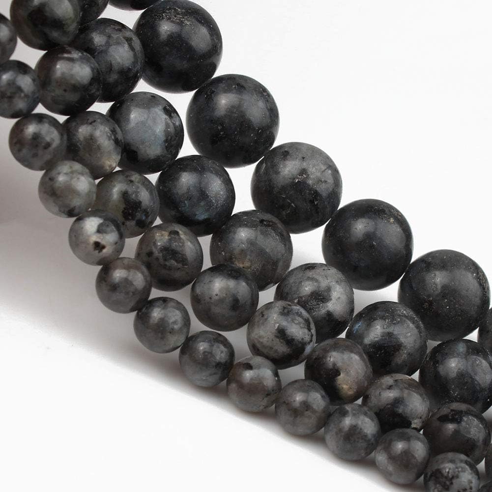 Yochus 60pcs Polish Black Larvikite Beads，6mm Healing Power Natural Stone Smooth Round Loose Gemstone Beads for Jewelry Making Earring Necklace DIY Crafts