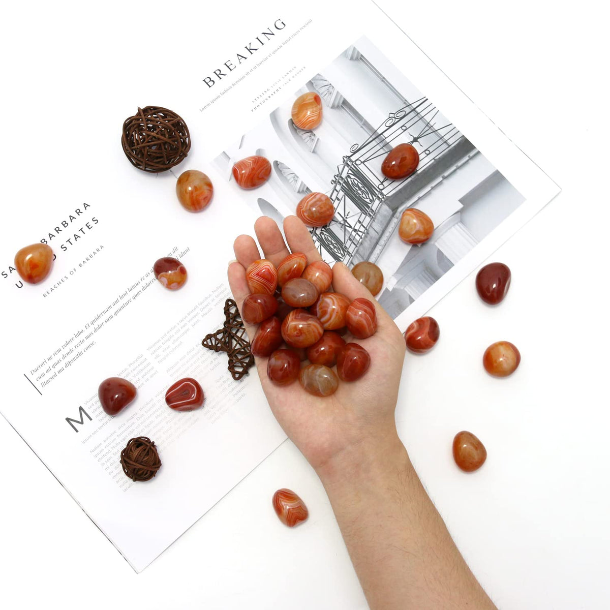 Namzi 10 Packs of Brazilian Tumbled Polished Natural Carnelian Crystal, Crystals and Healing Stones Quartz Bulk for Wicca, Reiki, Healing Energy, Chakra Stones, Witchcraft Supplies(0.5LB)