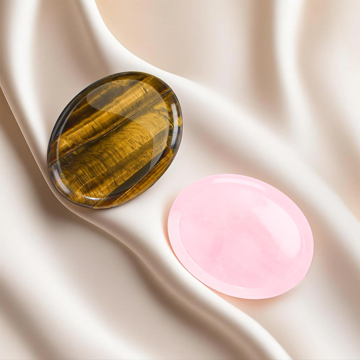 Tiger Eye & Rose Quartz Worry Stones for Anxiety, Worry Stone, Worry Stones Bulk, Palm Stone, Natural Crystals and Healing Stones, Stress Meditation Crystal