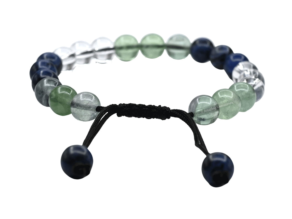 Amazing Gemstone Bracelet for Studying and Concentrating Manifestation - Sodalite Fluorite Clear Quartz Set for Men Women Healing Calming Anxiety Stress Relief Gifts Pulseras Para Hombres Mujer
