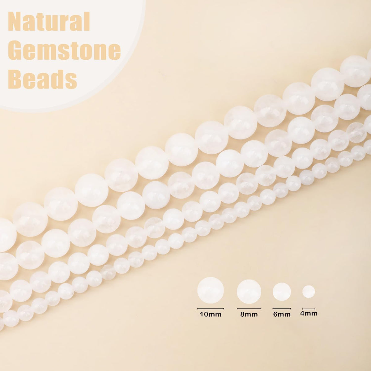 CMBYN Natural Stone Beads Round Genuine Real Stone Beading Strand Loose Gemstones DIY Smooth Bead for Bracelet Necklace Earrings Jewelry Making (White Jade, 10mm 36 Pieces)