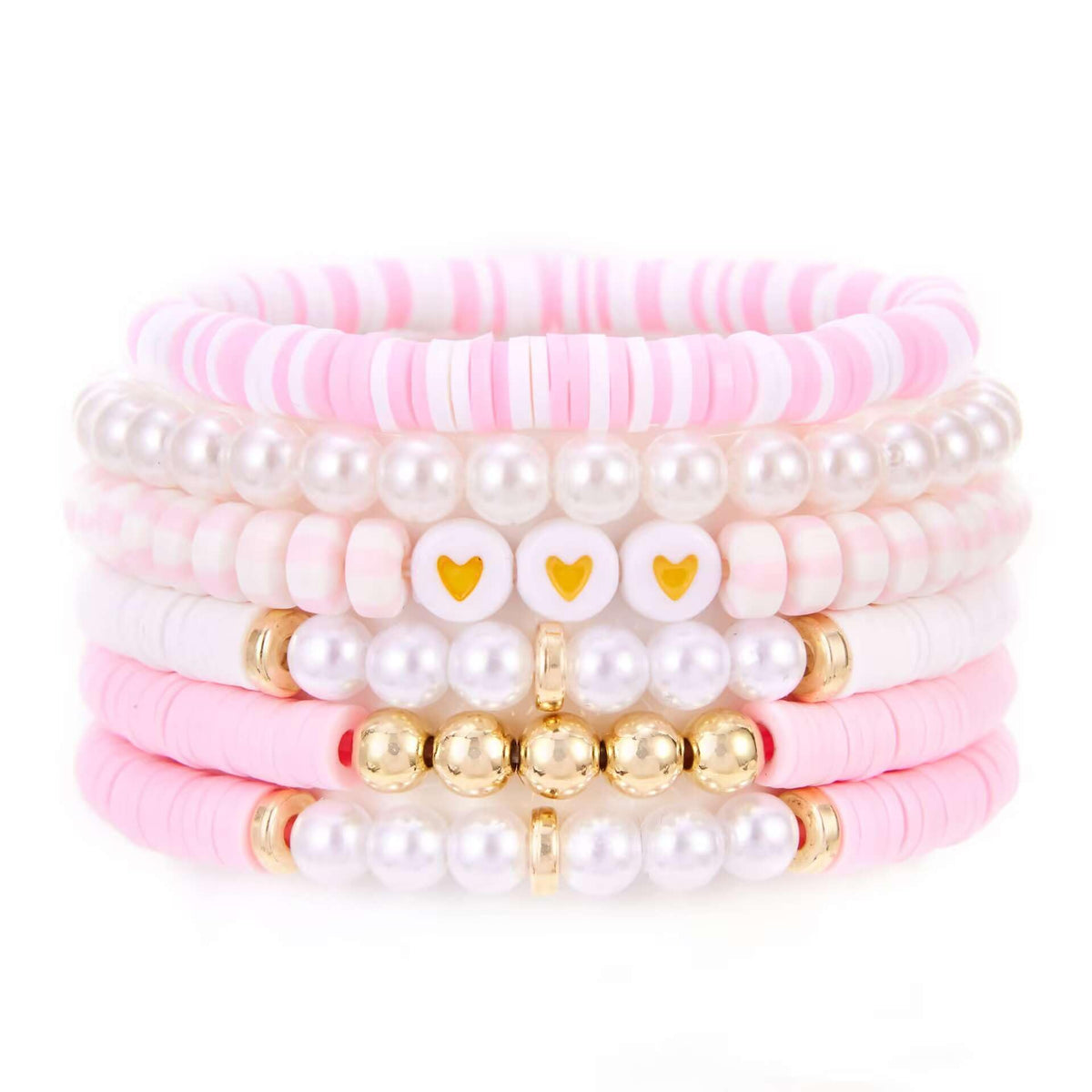 YEOSMINE Boho Heishi Clay Beaded Stretch Bracelets Stack For Women, Preppy Teens Friendship Gold Bracelets Cute Beach Surfer Accessories Bulk Set Trendy Fashion Jewelry