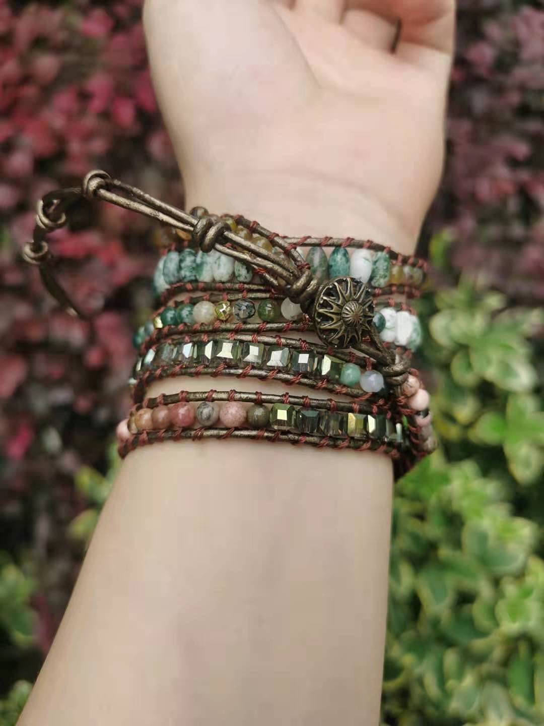 ZOSOJONA Women Wrap Bracelet Boho Natural Jasper Crystal Stone Beads Strand Bracelets (Labradorite)