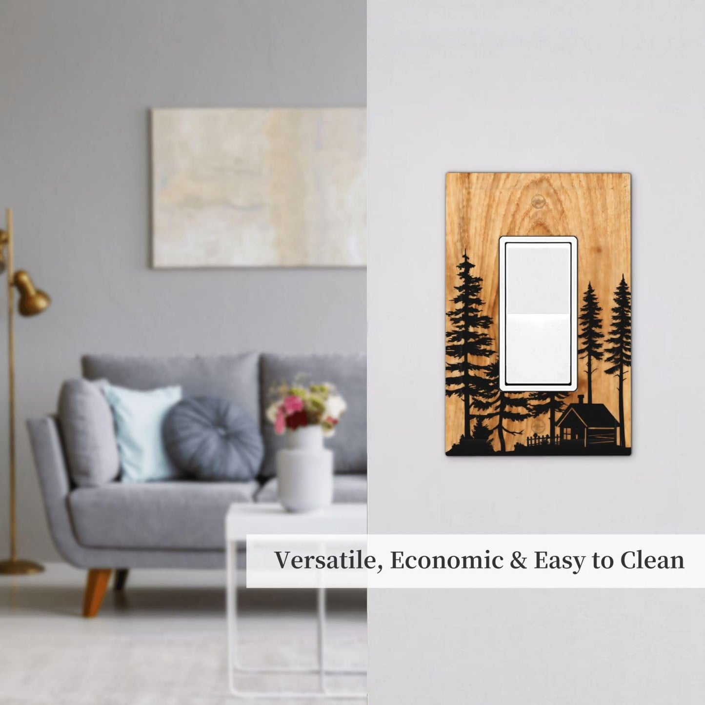 YITRREWZ Rustic Farmhouse Brown Wood Light Switch Covers Decorative Pine Tree Grain Silhouette 1 Gang Single Rocker Switchplate Electrical Faceplate for Country Bathroom Kitchen Bedroom Decor