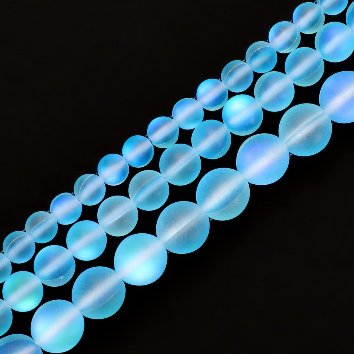 uxcell Matte Crystal Glass Beads 8mm Synthetic Frosted Shining Semi-Precious Round Loose Beads Synthetic Moonstone for Jewelry Making DIY Bracelet, Light Blue