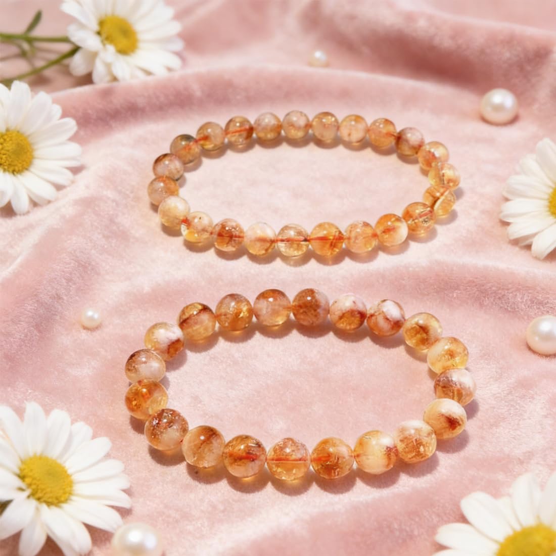 OwizJade Citrine Bracelets for Women Men:8MM & 10MM | Natural Solar Plexus Chakra Crystal and Gemstones for Bringing Wealth Motivation Self-confidence | Spritual Stretch Jewelry for Couple