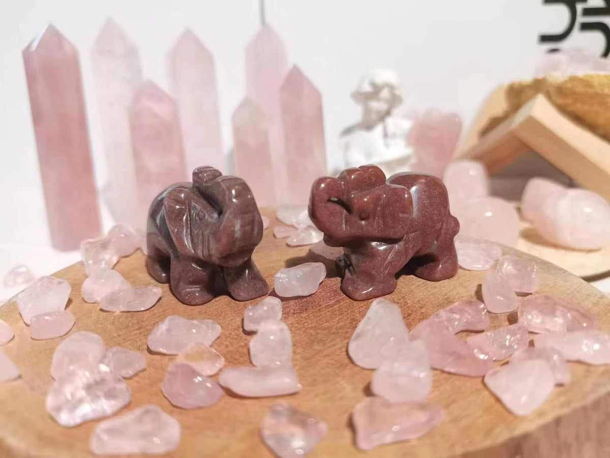QINJIEJIE Crystals Elephant Decor Cherry Quartz Cute Desk Stones Statue Polished Natural Gemstones Luck Decoration Home Room Office Pocket Figurine Meditation Spiritual Gem Gift for Women